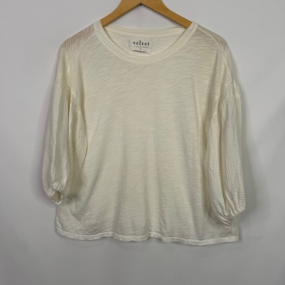 Anthropologie Velvet by Graham Margot Puffy Gauze Sleeve Top S - Picture 3 of 10
